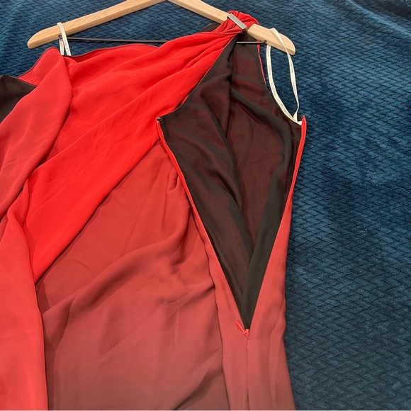 HALSTON HERITAGE Women's‎ Chiffon Red Black Ombre One-Shoulder Cocktail Dress S - Picture 12 of 16